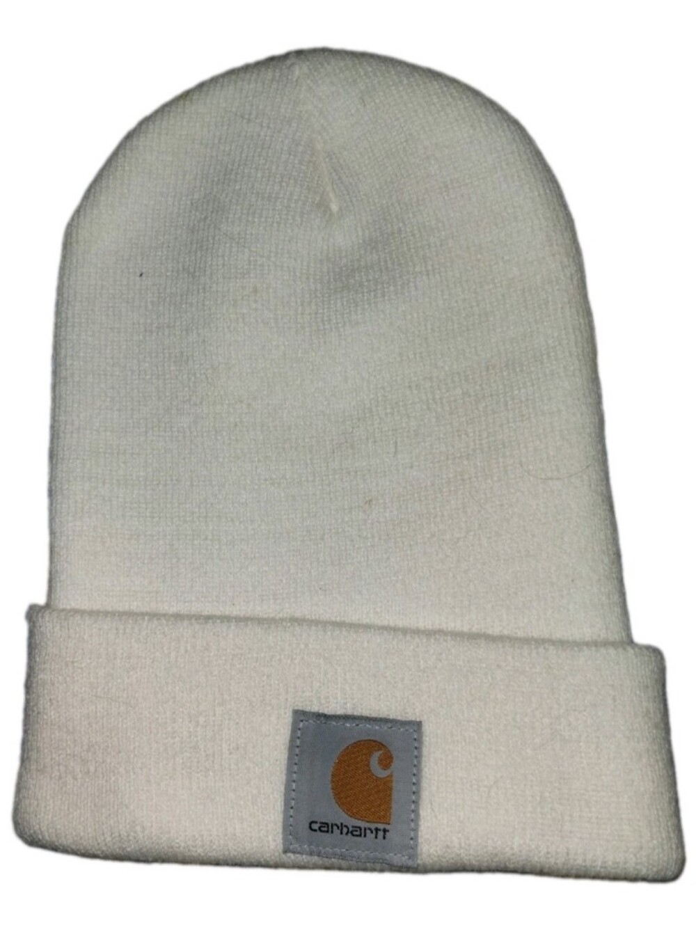 Carhartt White Cuffed Knit Beanie with Logo Patch A18